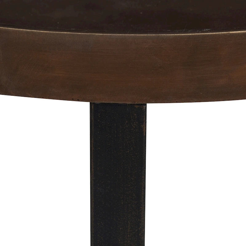 Table d’appoint industrielle ronde avec plateau en bois et base en X en métal