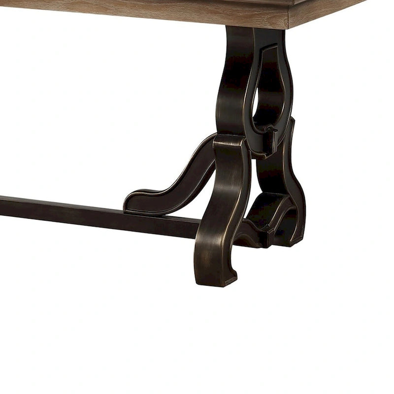 Table de salle à manger en bois de 68 pouces avec piètement à tréteaux orné, brun