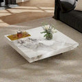 Table basse carrée moderne de 42 en faux marbre, plateau brillant en pierre frittée