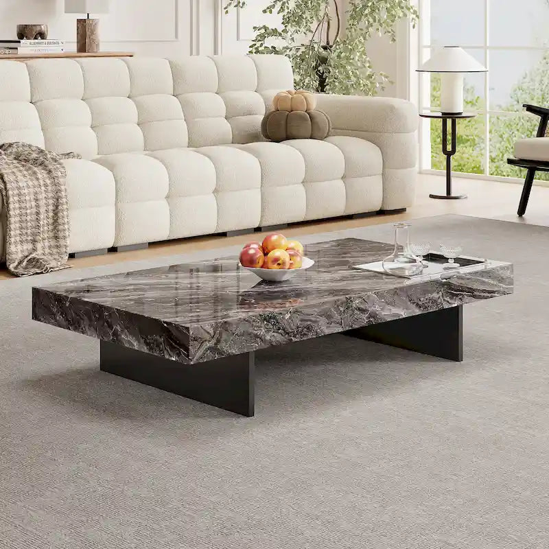 Mesa de centro cuadrada moderna de 42 con apariencia de mármol y tablero brillante de piedra sinterizada