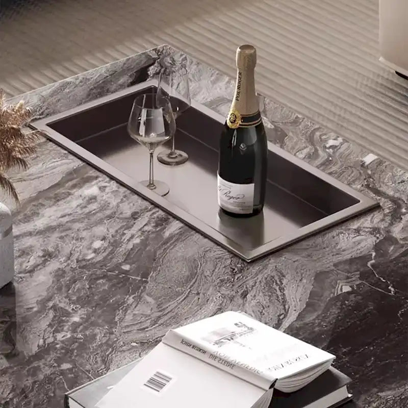 Table basse carrée moderne de 42 en faux marbre, plateau brillant en pierre frittée