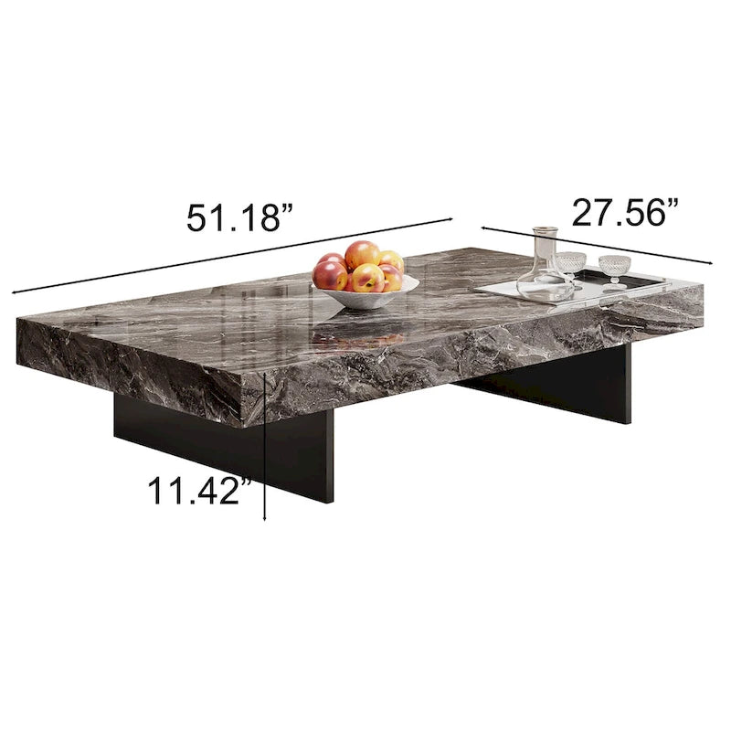 Table basse carrée moderne de 42 en faux marbre, plateau brillant en pierre frittée