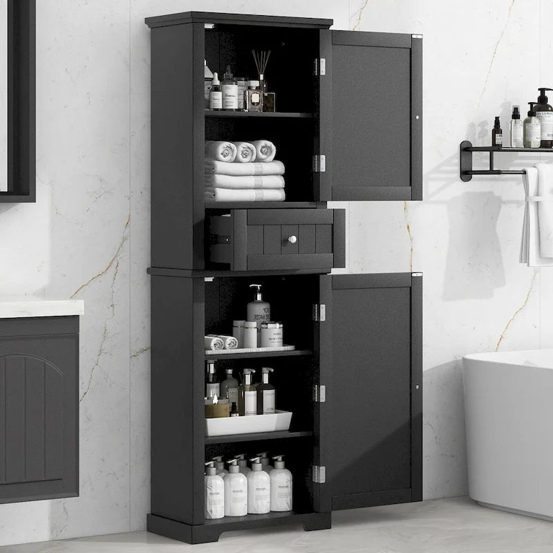 Meuble de rangement haut pour salle de bain avec tiroir et étagère réglable