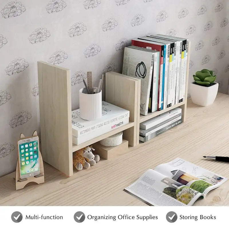 Étagère organisatrice de bureau en bois avec rangement
