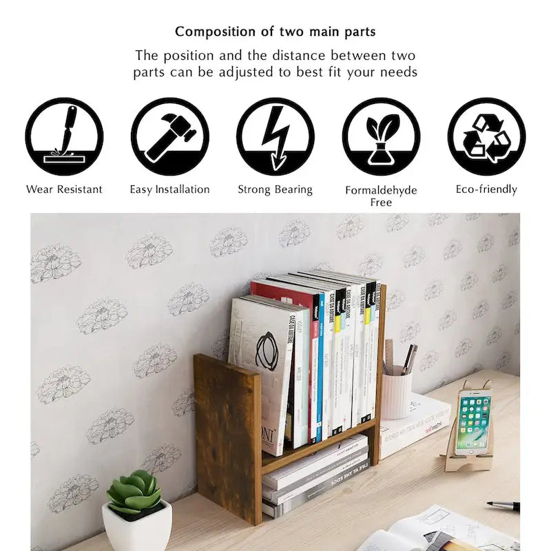 Étagère organisatrice de bureau en bois avec rangement