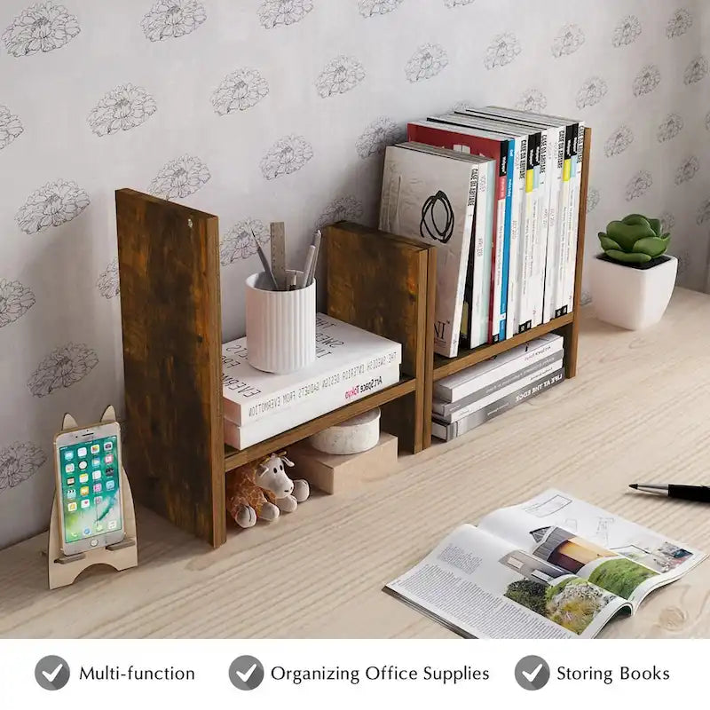 Étagère organisatrice de bureau en bois avec rangement