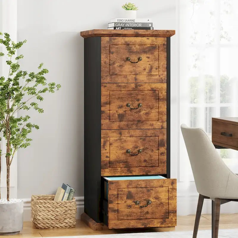 Aktenschrank, 51-Inch hoch, mit 4 Schubladen, vertikaler Aktenschrank aus Holz für A4-/Letter-Format
