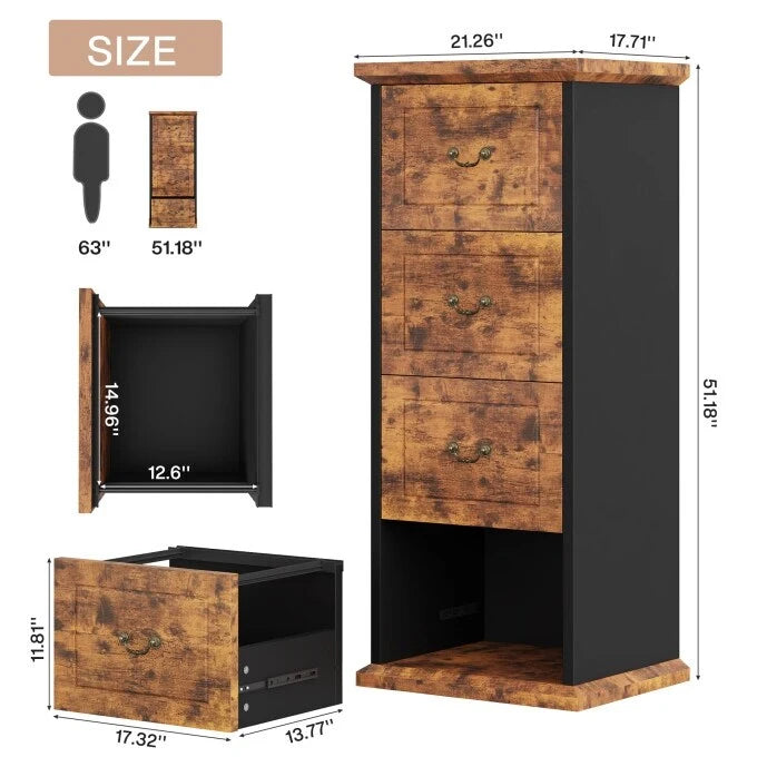 Classeur vertical de 51 pouces à 4 tiroirs, en bois, pour formats A4 /Letter
