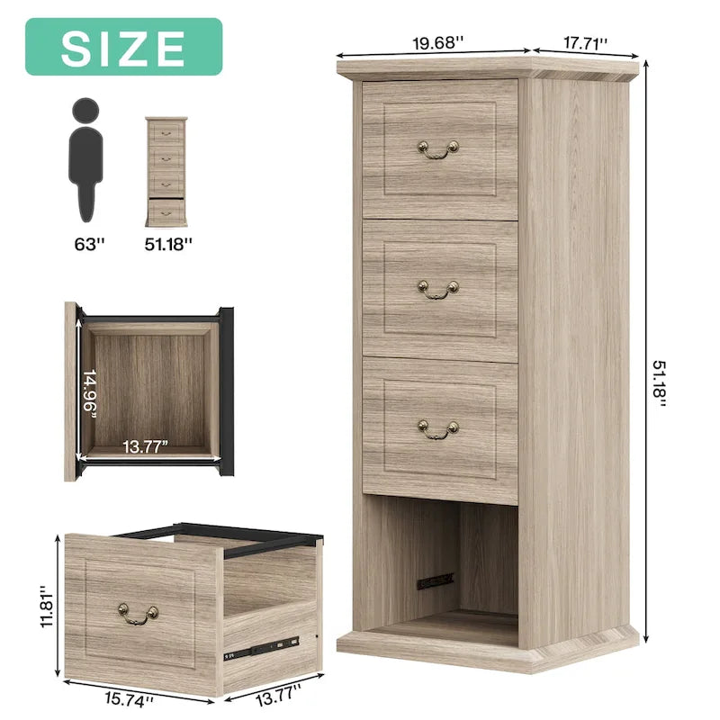 Classeur vertical de 51 pouces à 4 tiroirs, en bois, pour formats A4 /Letter