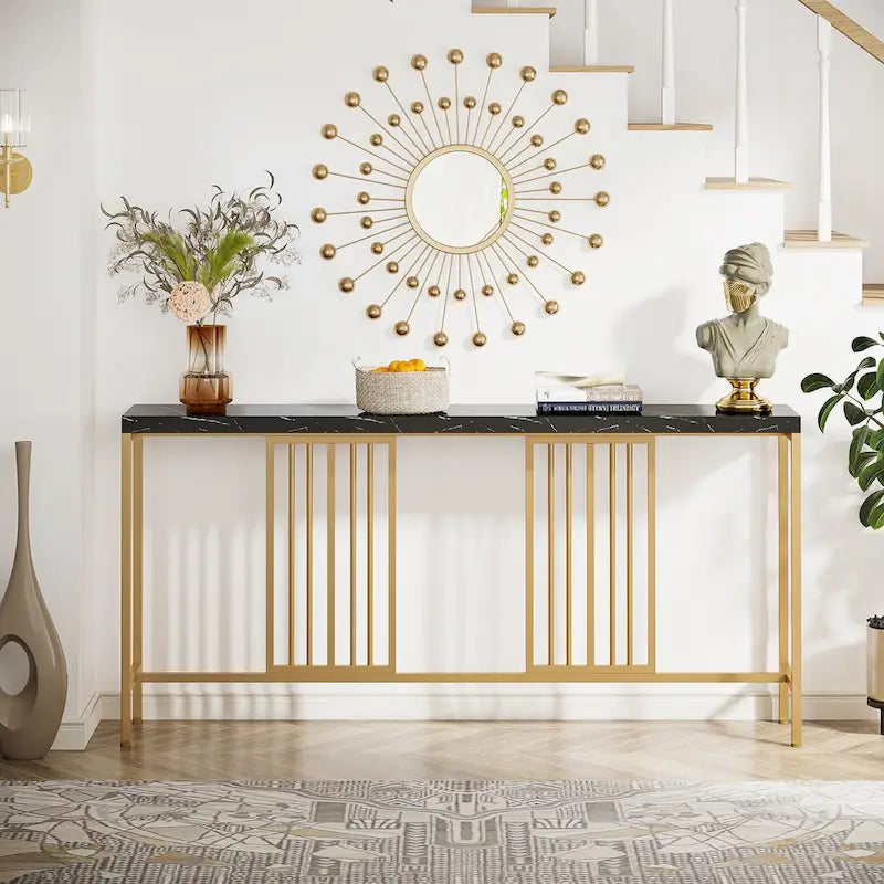 70.9 Zoll Konsolentisch für das Sofa mit offenem Ablagefach, schmaler, extra langer Sofatisch im Industrial-Stil, Flurtisch hinter dem Sofa