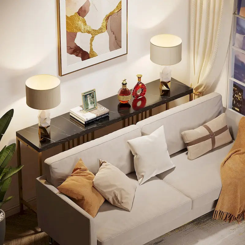 70.9 Zoll Konsolentisch für das Sofa mit offenem Ablagefach, schmaler, extra langer Sofatisch im Industrial-Stil, Flurtisch hinter dem Sofa