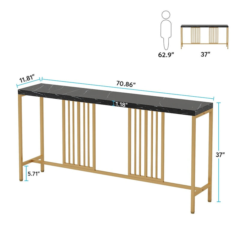 70.9 Zoll Konsolentisch für das Sofa mit offenem Ablagefach, schmaler, extra langer Sofatisch im Industrial-Stil, Flurtisch hinter dem Sofa