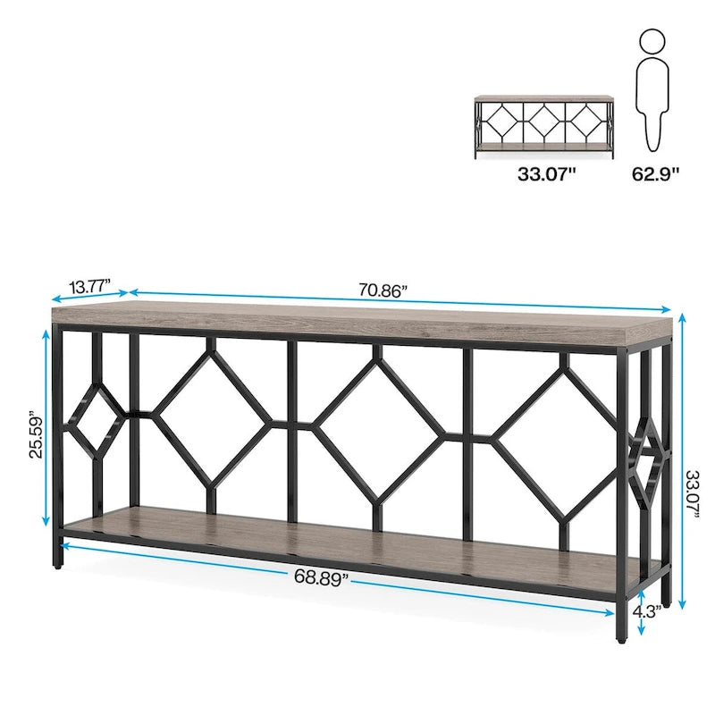 70.9 Zoll Konsolentisch für das Sofa mit offenem Ablagefach, schmaler, extra langer Sofatisch im Industrial-Stil, Flurtisch hinter dem Sofa