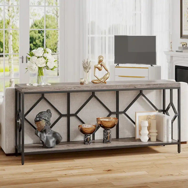 70.9 Zoll Konsolentisch für das Sofa mit offenem Ablagefach, schmaler, extra langer Sofatisch im Industrial-Stil, Flurtisch hinter dem Sofa