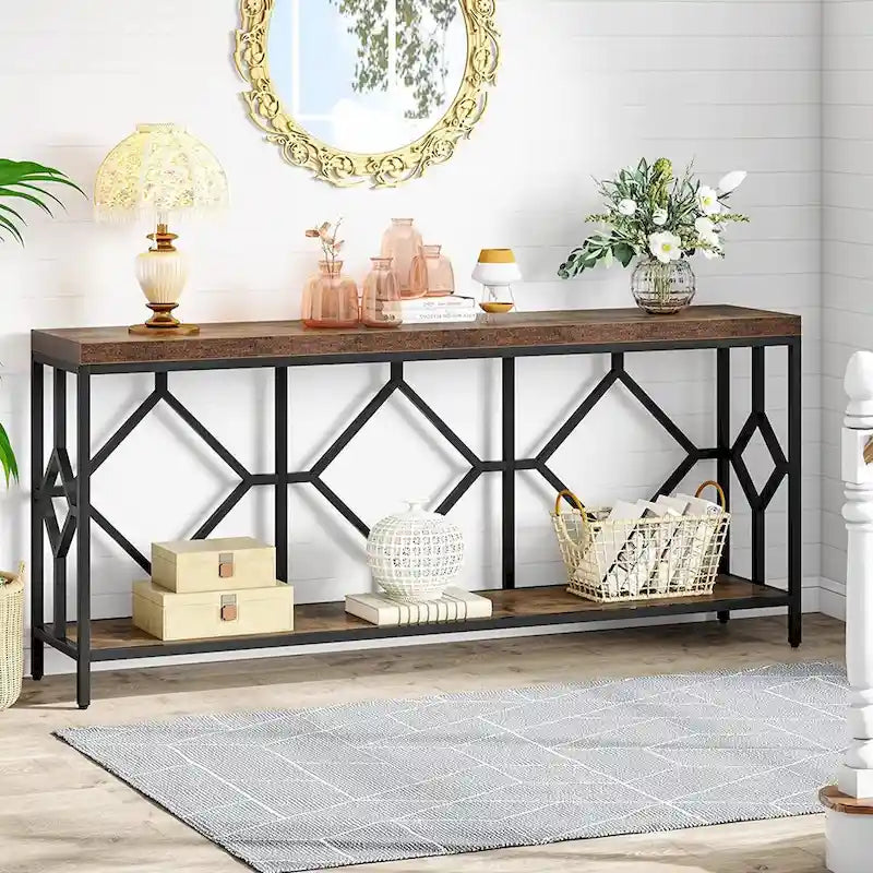 70.9 Zoll Konsolentisch für das Sofa mit offenem Ablagefach, schmaler, extra langer Sofatisch im Industrial-Stil, Flurtisch hinter dem Sofa