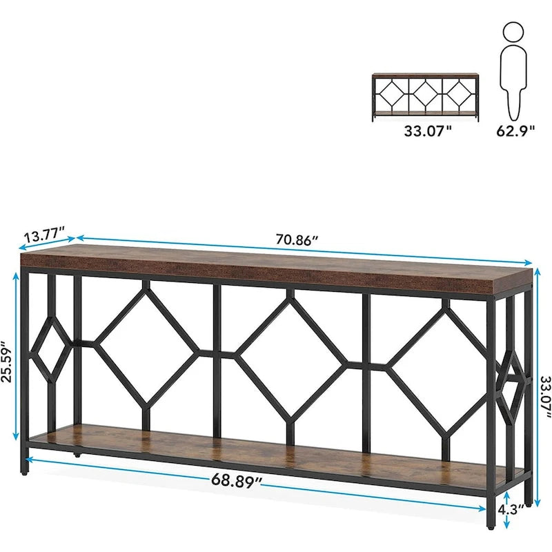 70.9 Zoll Konsolentisch für das Sofa mit offenem Ablagefach, schmaler, extra langer Sofatisch im Industrial-Stil, Flurtisch hinter dem Sofa
