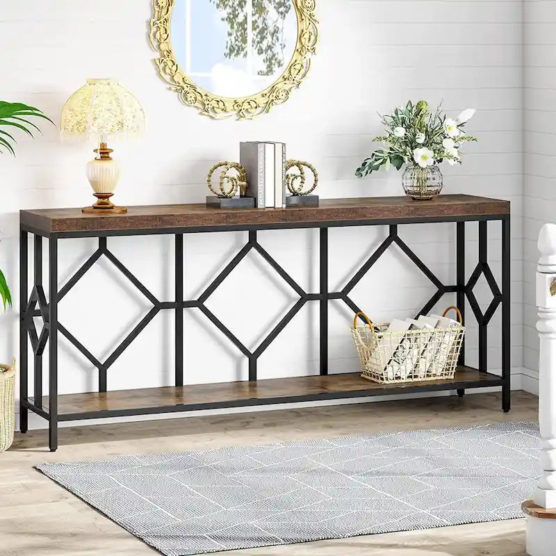 70.9 Zoll Konsolentisch für das Sofa mit offenem Ablagefach, schmaler, extra langer Sofatisch im Industrial-Stil, Flurtisch hinter dem Sofa