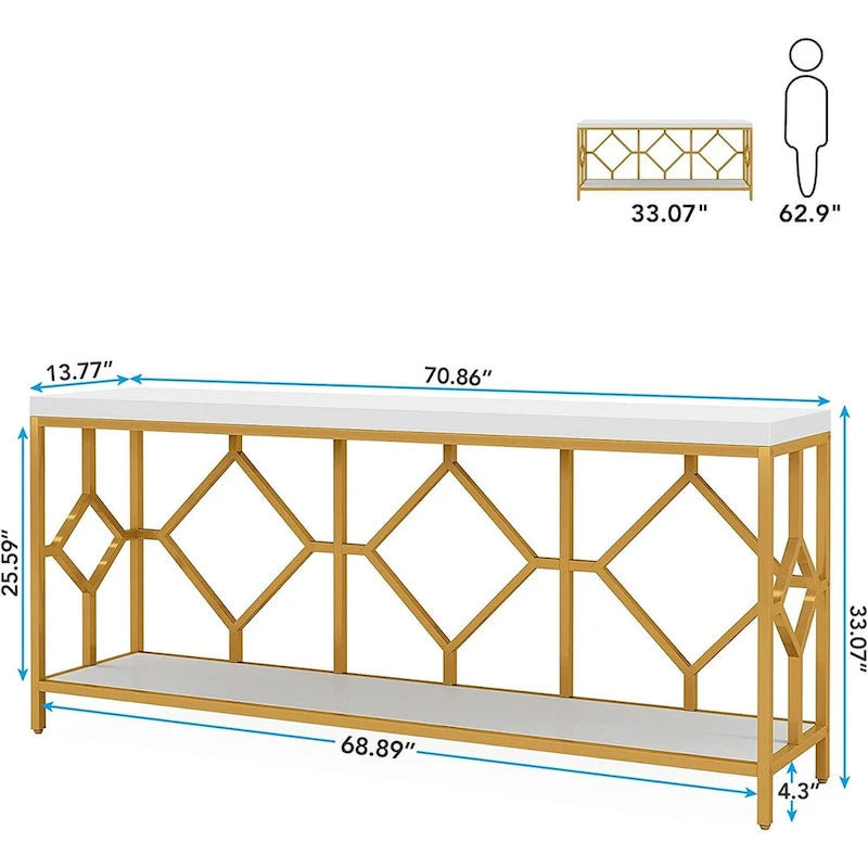 70.9 Zoll Konsolentisch für das Sofa mit offenem Ablagefach, schmaler, extra langer Sofatisch im Industrial-Stil, Flurtisch hinter dem Sofa