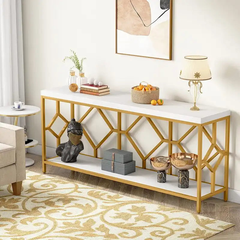 70.9 Zoll Konsolentisch für das Sofa mit offenem Ablagefach, schmaler, extra langer Sofatisch im Industrial-Stil, Flurtisch hinter dem Sofa
