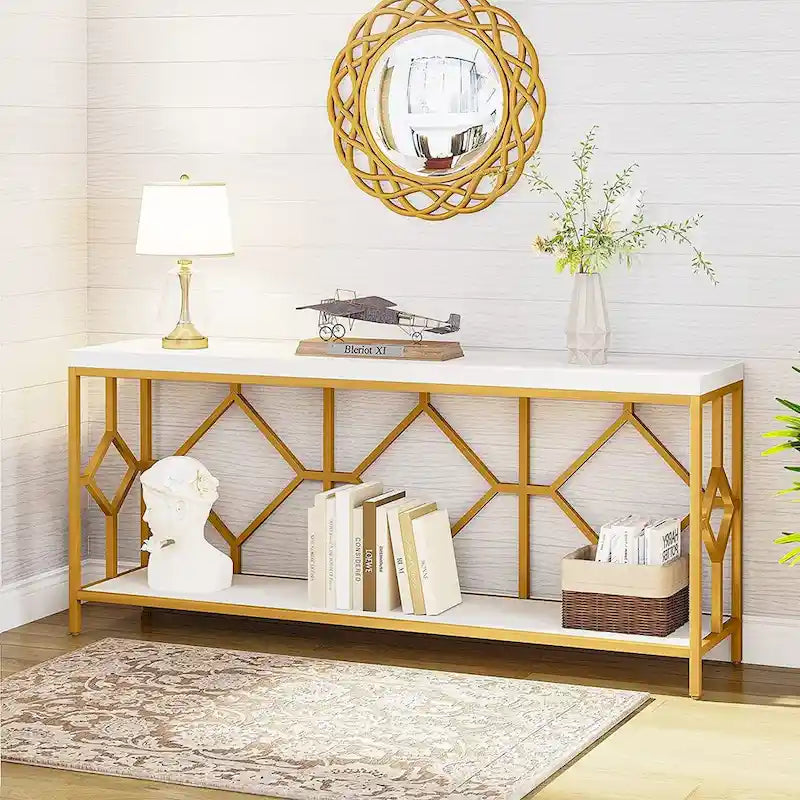 70.9 Zoll Konsolentisch für das Sofa mit offenem Ablagefach, schmaler, extra langer Sofatisch im Industrial-Stil, Flurtisch hinter dem Sofa
