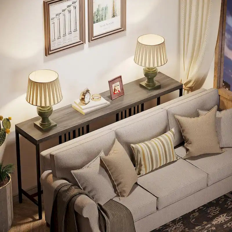 70.9 Zoll Konsolentisch für das Sofa mit offenem Ablagefach, schmaler, extra langer Sofatisch im Industrial-Stil, Flurtisch hinter dem Sofa