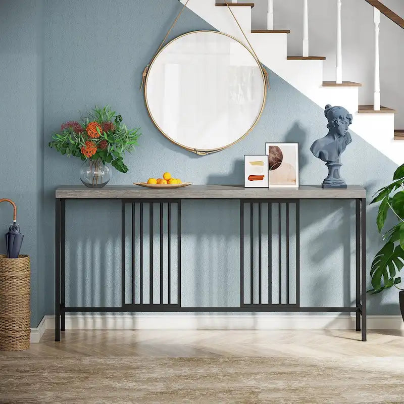 70.9 Zoll Konsolentisch für das Sofa mit offenem Ablagefach, schmaler, extra langer Sofatisch im Industrial-Stil, Flurtisch hinter dem Sofa