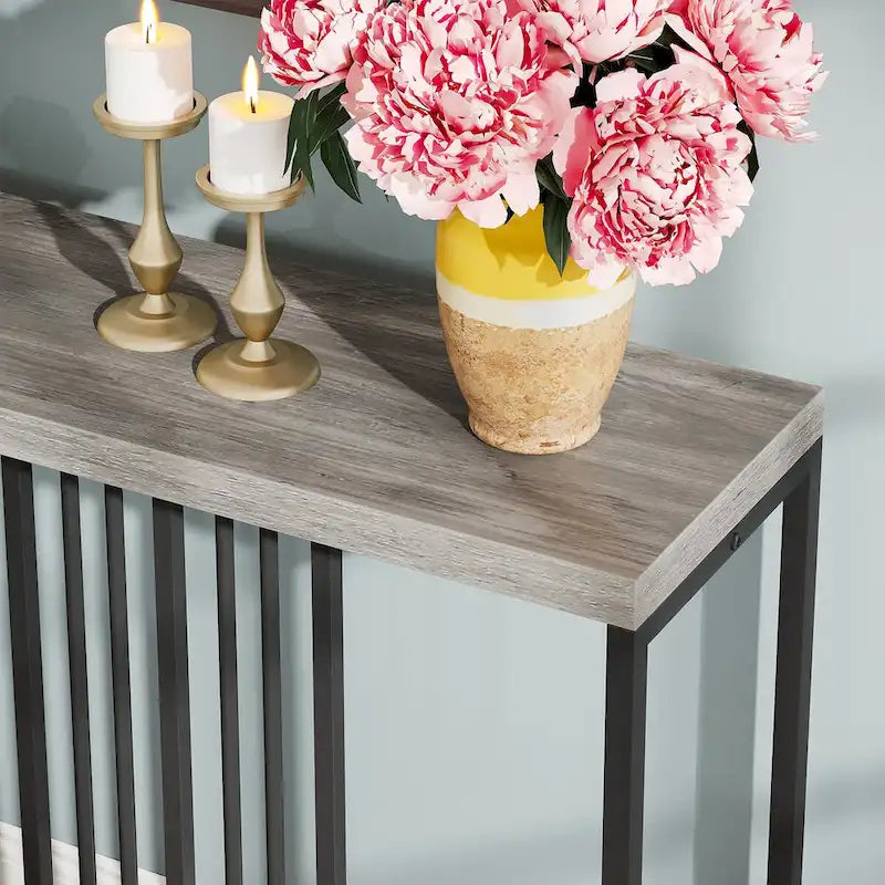 70.9 Zoll Konsolentisch für das Sofa mit offenem Ablagefach, schmaler, extra langer Sofatisch im Industrial-Stil, Flurtisch hinter dem Sofa