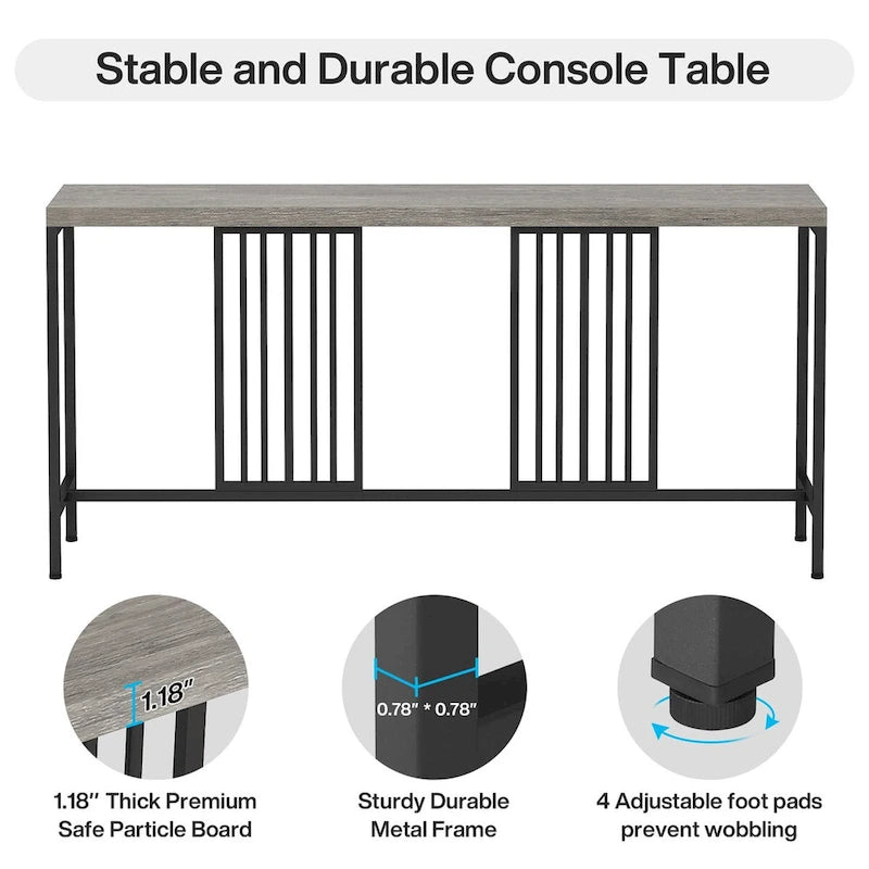 70.9 Zoll Konsolentisch für das Sofa mit offenem Ablagefach, schmaler, extra langer Sofatisch im Industrial-Stil, Flurtisch hinter dem Sofa