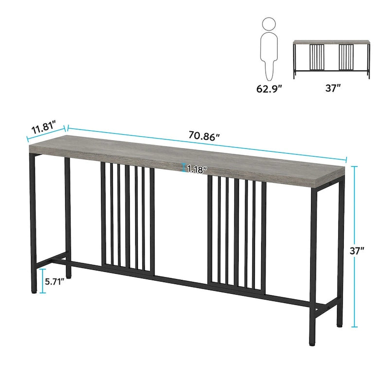 70.9 Zoll Konsolentisch für das Sofa mit offenem Ablagefach, schmaler, extra langer Sofatisch im Industrial-Stil, Flurtisch hinter dem Sofa