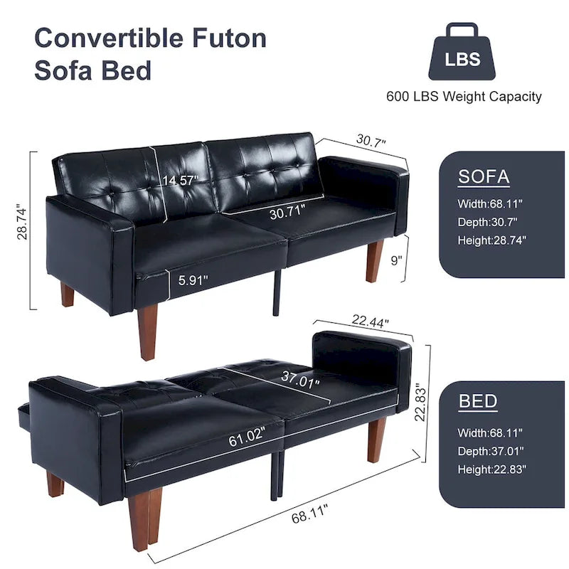 Canapé-lit futon convertible avec matelas en mousse à mémoire de forme pour le salon - 68.11*30.11*28.74