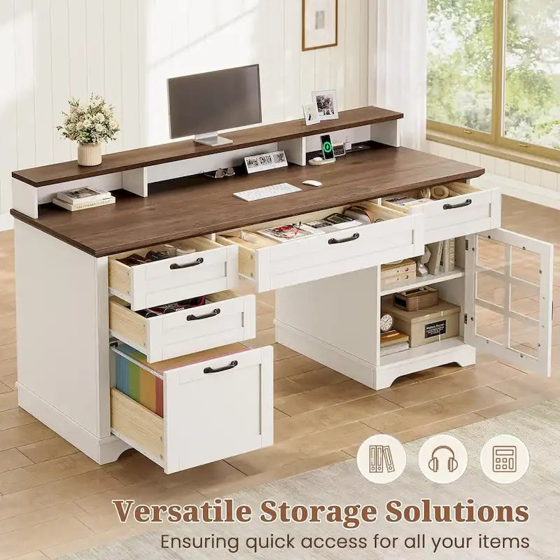 Chefschreibtisch mit Schubladen und Aktenschrank fürs Homeoffice