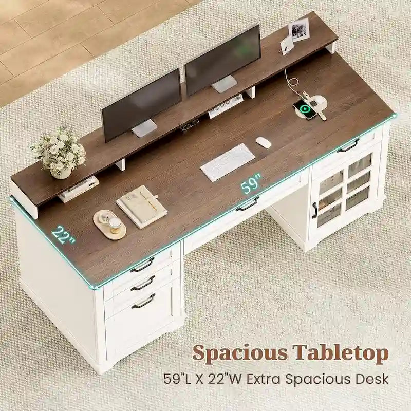 Chefschreibtisch mit Schubladen und Aktenschrank fürs Homeoffice