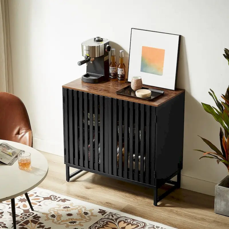 Meuble de rangement vintage à lattes et rayures avec étagère réglable