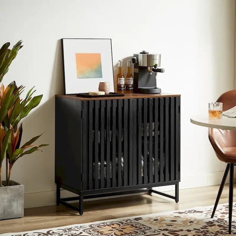 Meuble de rangement vintage à lattes et rayures avec étagère réglable