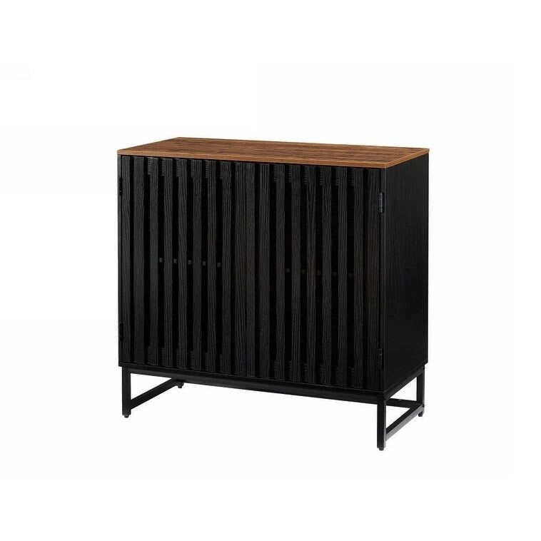 Meuble de rangement vintage à lattes et rayures avec étagère réglable