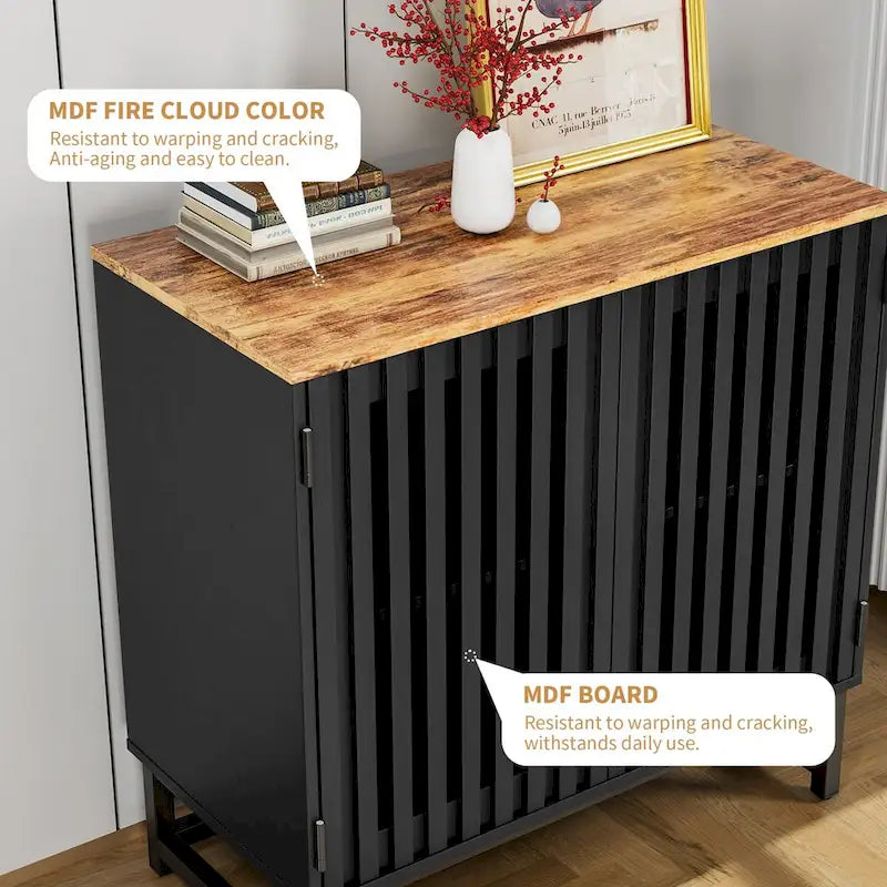 Meuble de rangement vintage à lattes et rayures avec étagère réglable